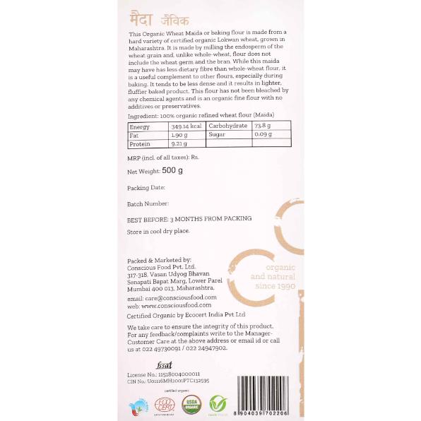 Conscious Food Organic Refined Wheat Flour (Organic Maida) - 500gm