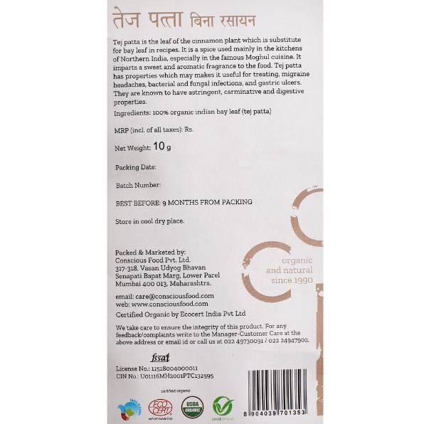 Conscious Food Organic Indian Bay Leaf (Tej Patta) 10g