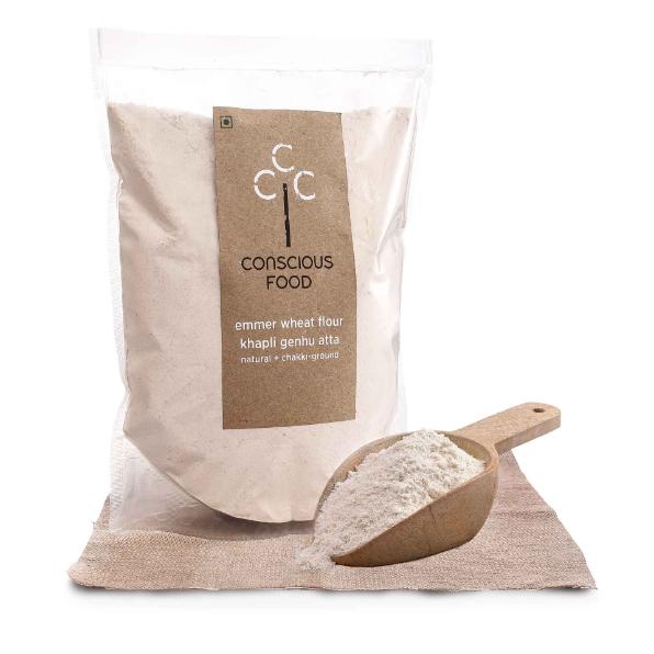 Conscious Food Khapli Atta (Emmer Wheat Flour ) 1kg, Natural Chakki-Ground Atta